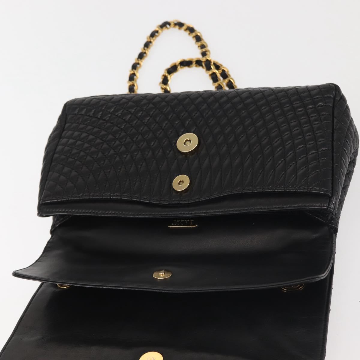 BALLY Double Flap Chain Shoulder Bag Leather Black Gold Auth 142846