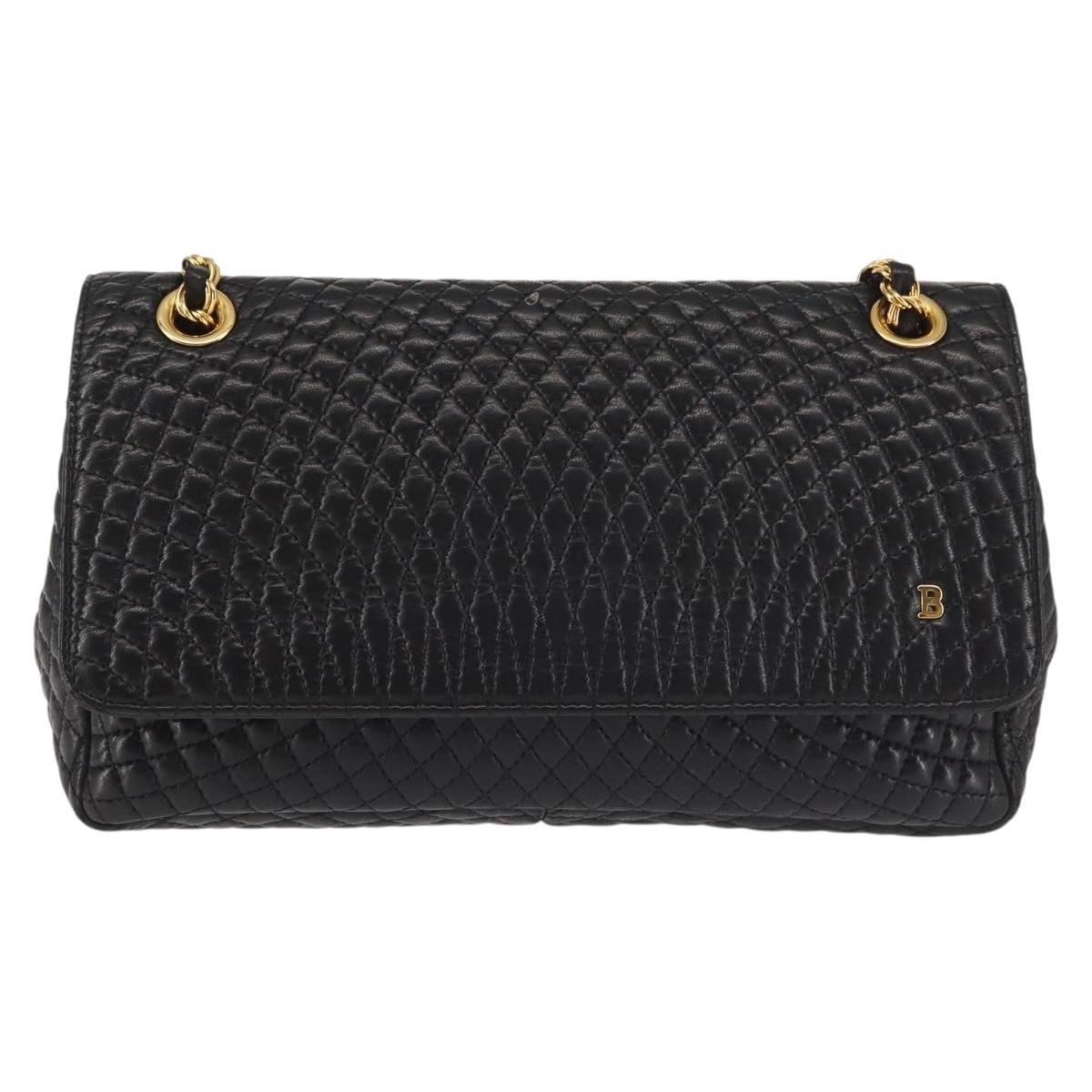 BALLY Double Flap Chain Shoulder Bag Leather Black Gold Auth 142846