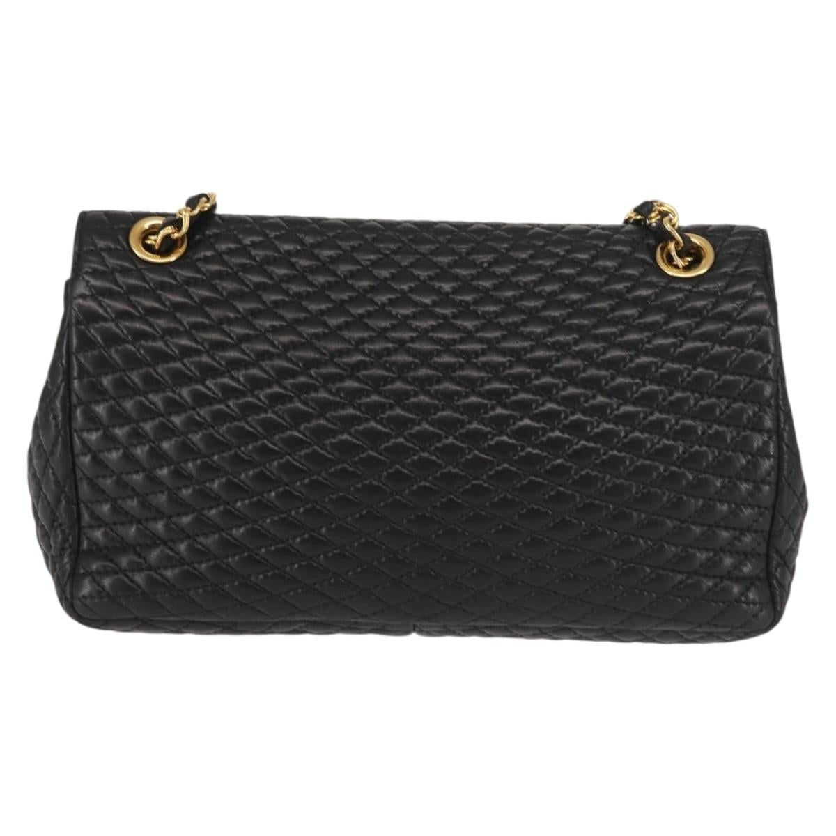 BALLY Double Flap Chain Shoulder Bag Leather Black Gold Auth 142846
