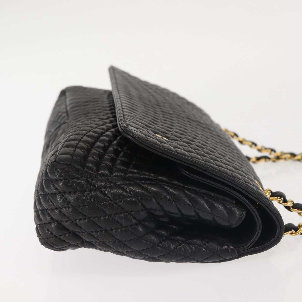BALLY Double Flap Chain Shoulder Bag Leather Black Gold Auth 142846