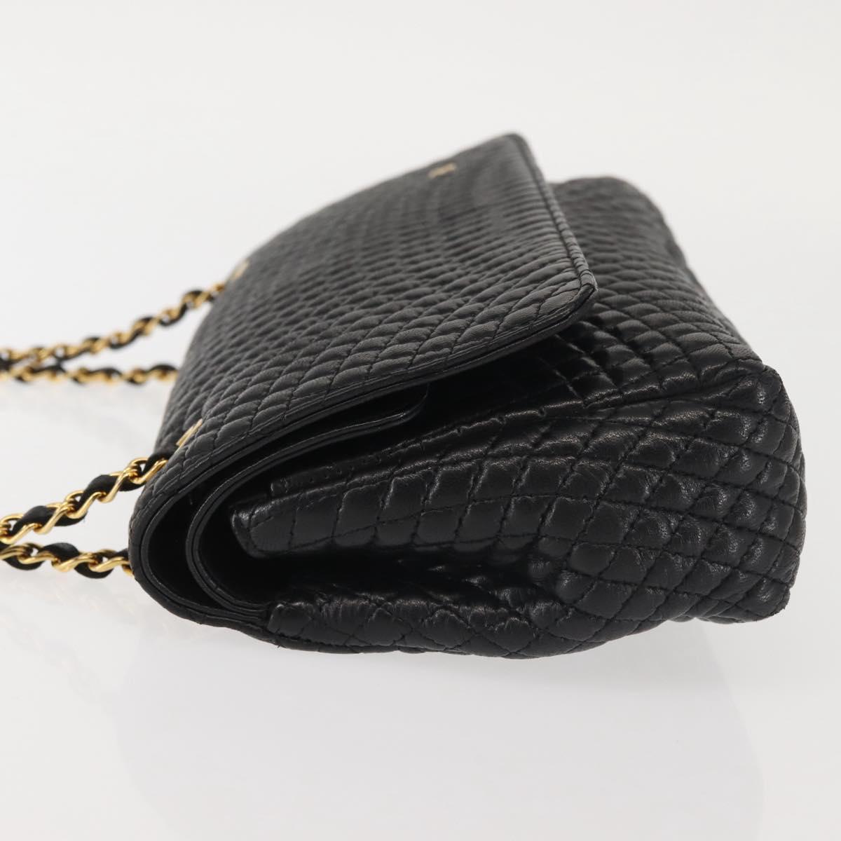 BALLY Double Flap Chain Shoulder Bag Leather Black Gold Auth 142846