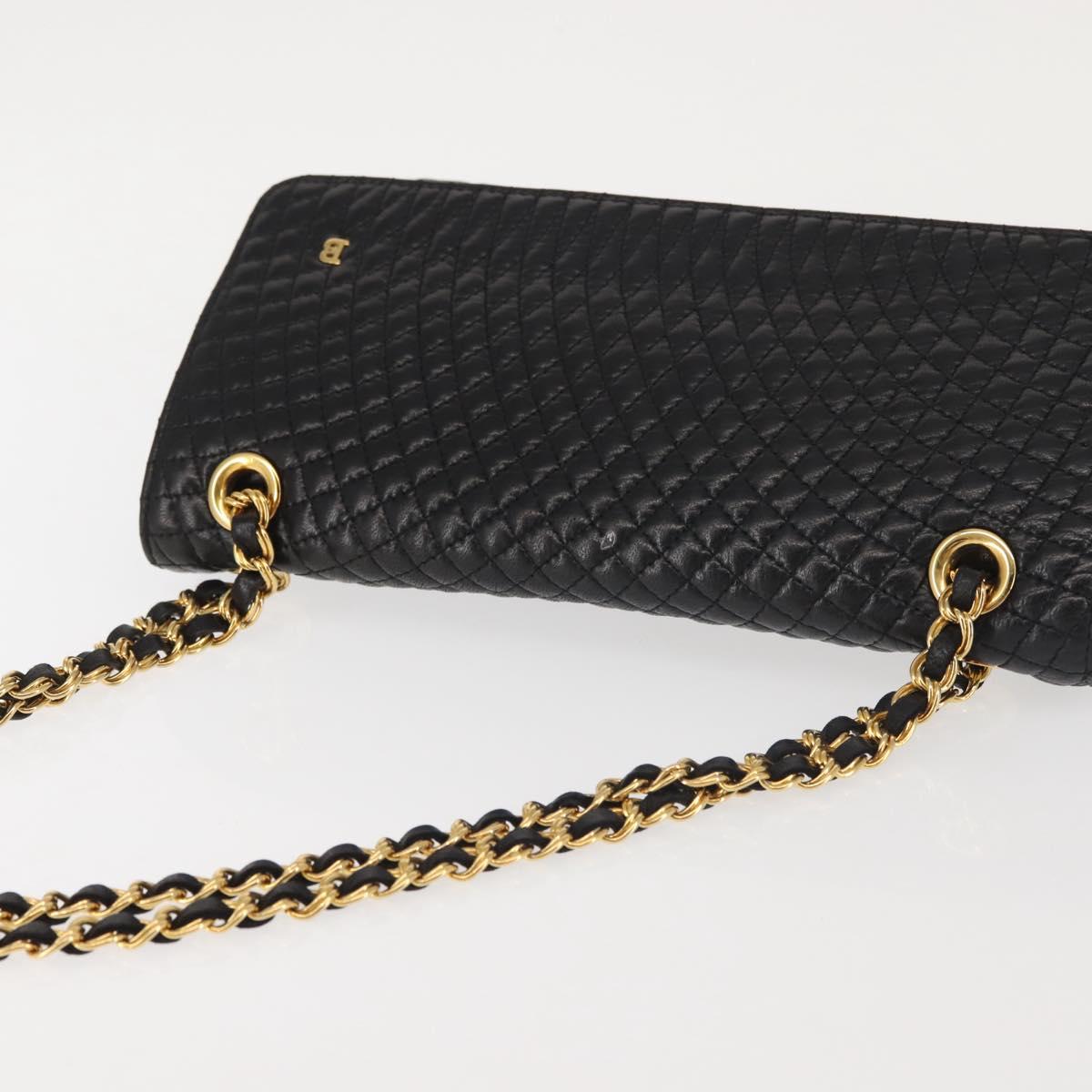 BALLY Double Flap Chain Shoulder Bag Leather Black Gold Auth 142846