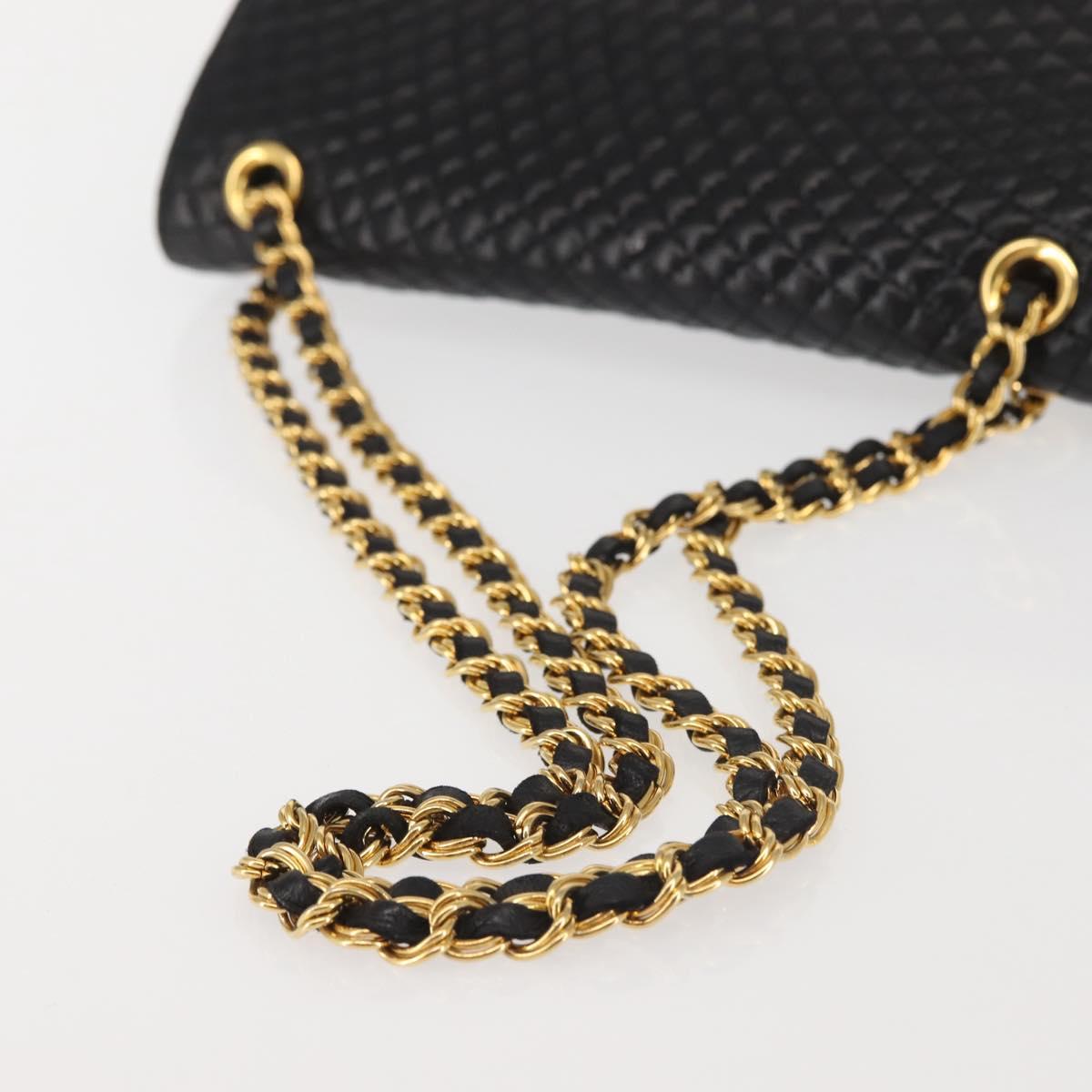 BALLY Double Flap Chain Shoulder Bag Leather Black Gold Auth 142846