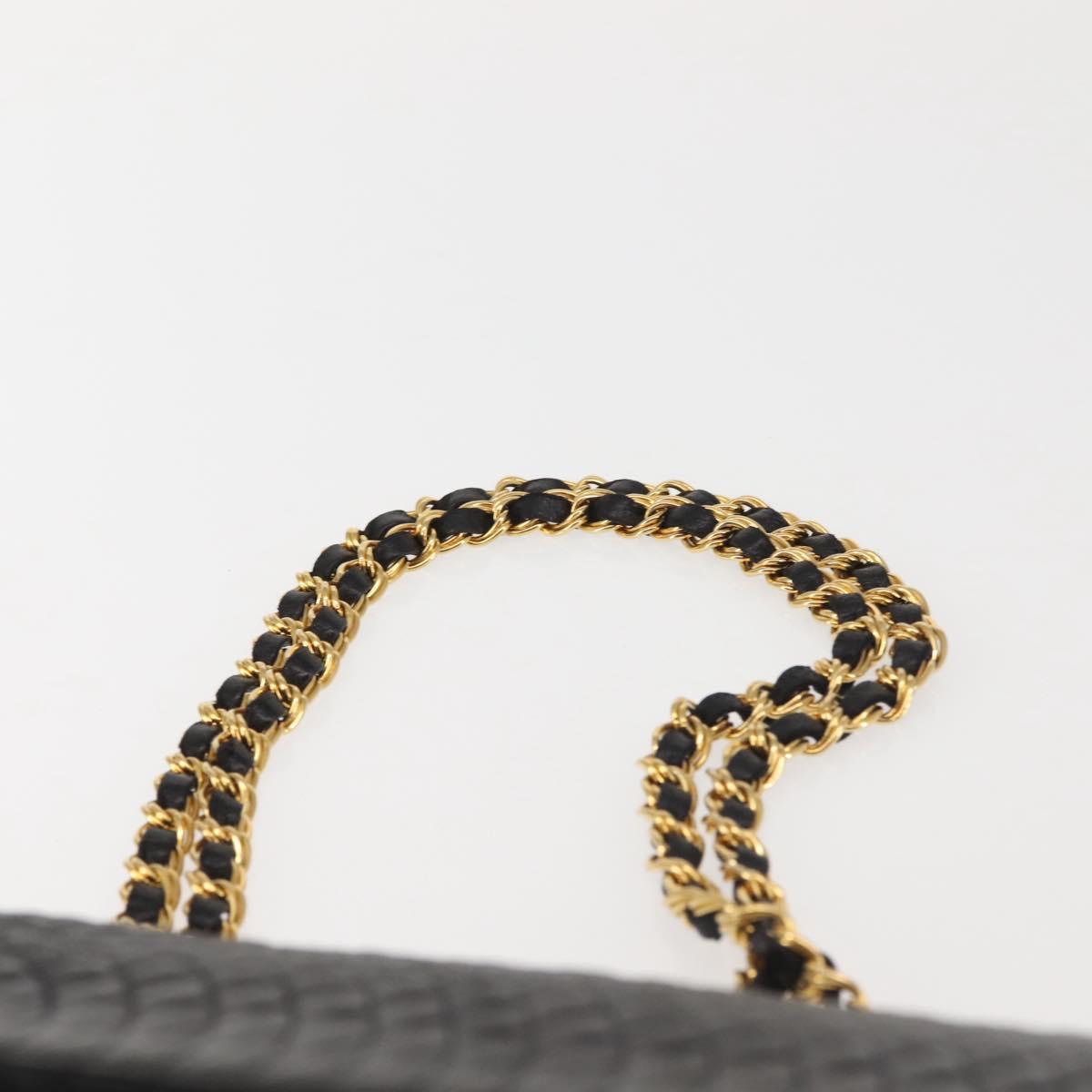 BALLY Double Flap Chain Shoulder Bag Leather Black Gold Auth 142846