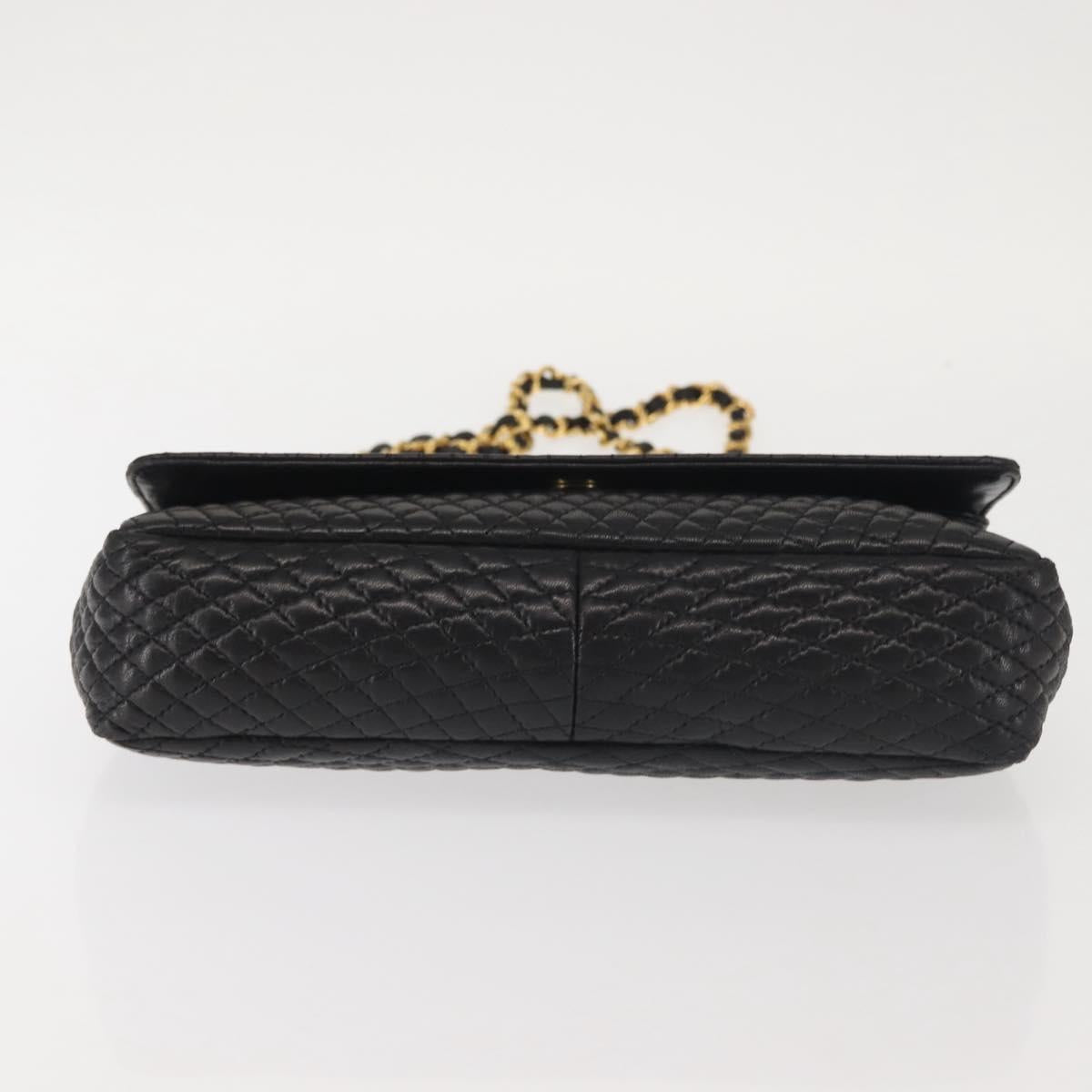 BALLY Double Flap Chain Shoulder Bag Leather Black Gold Auth 142846