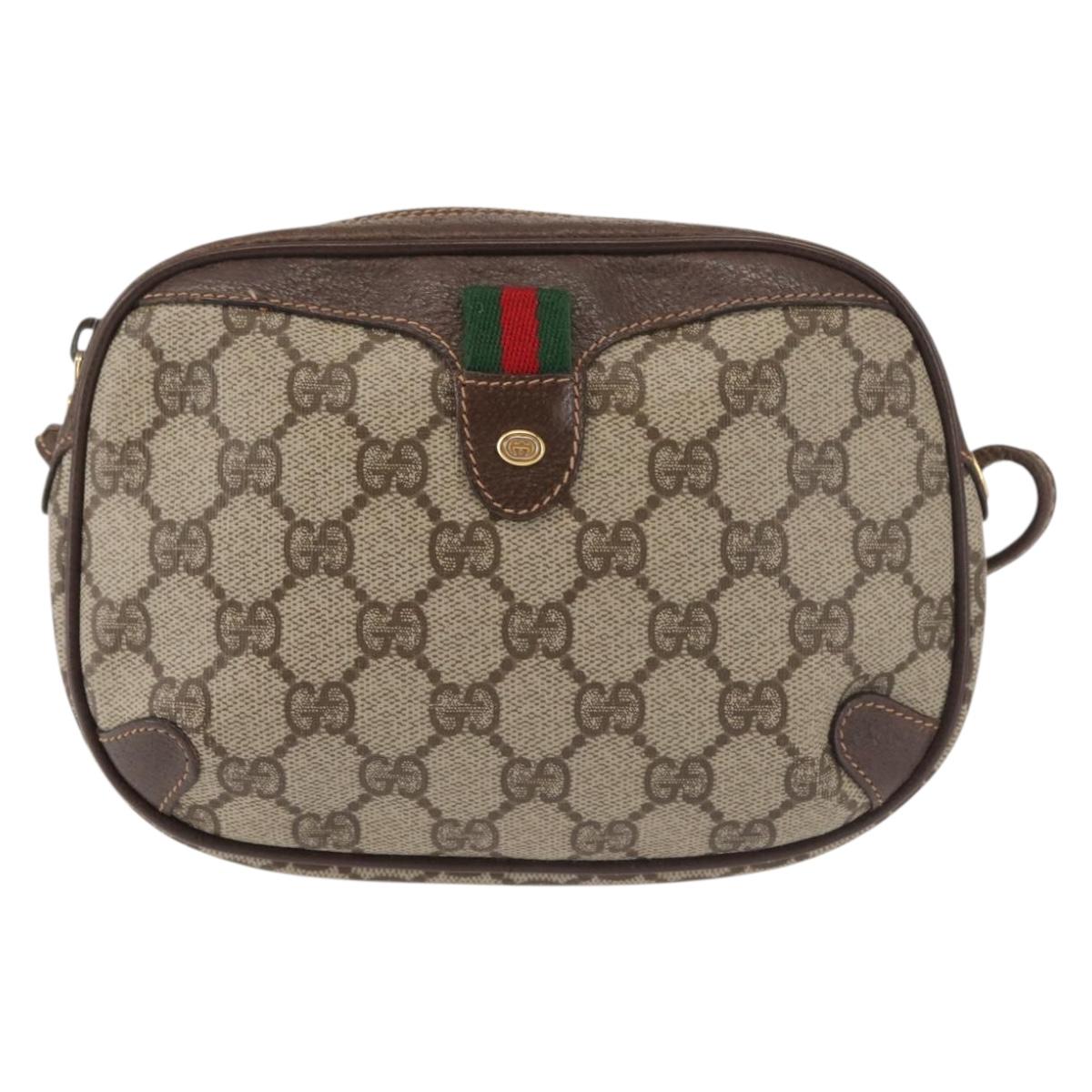 GUCCI GG Supreme Web Sherry Line Shoulder Bag PVC Beige Gold Red Auth 142847