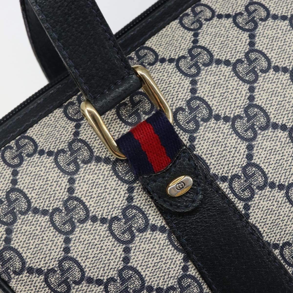 GUCCI GG Supreme Sherry Line Hand Bag PVC Navy Gold Red 39 02 040 Auth 142848