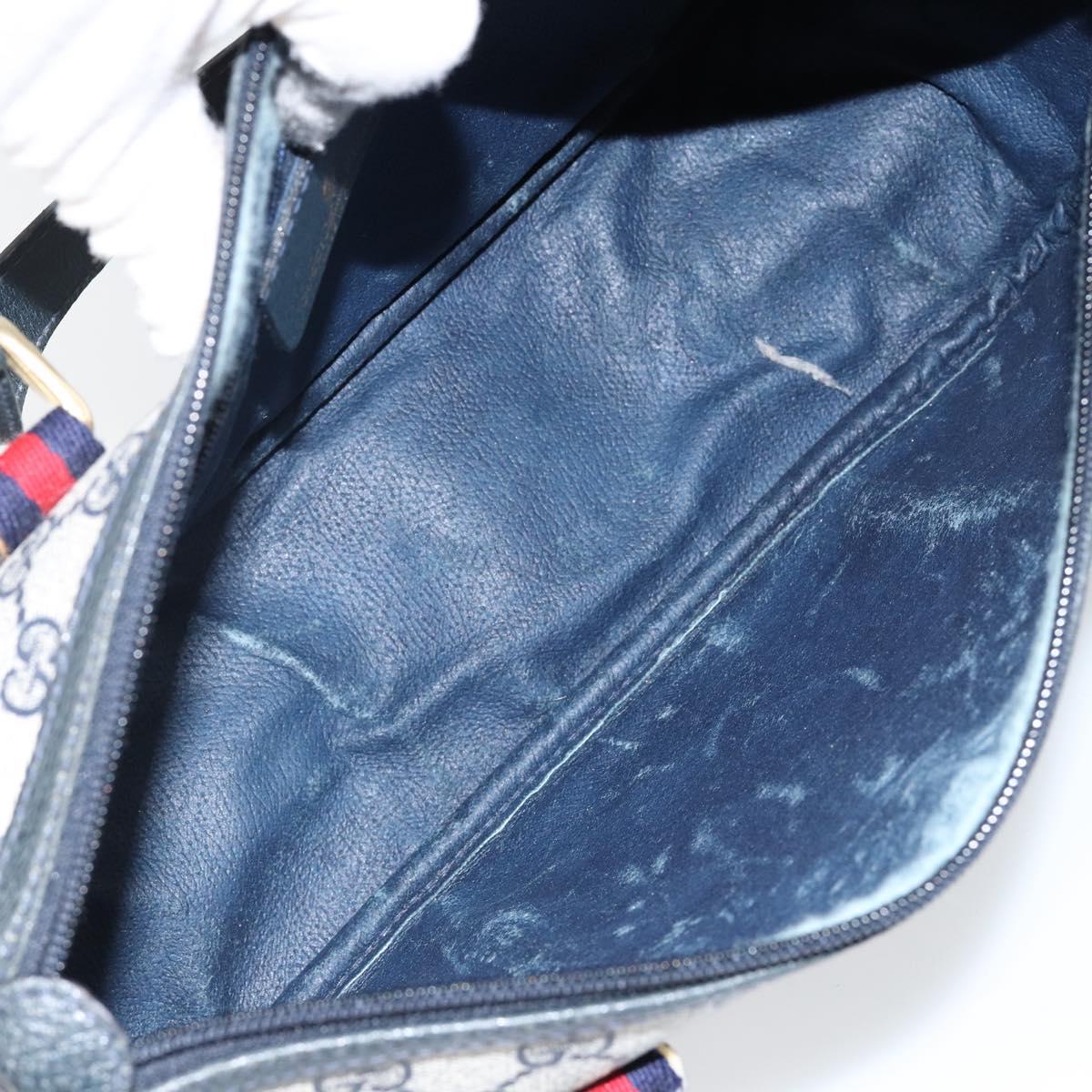 GUCCI GG Supreme Sherry Line Hand Bag PVC Navy Gold Red 39 02 040 Auth 142848