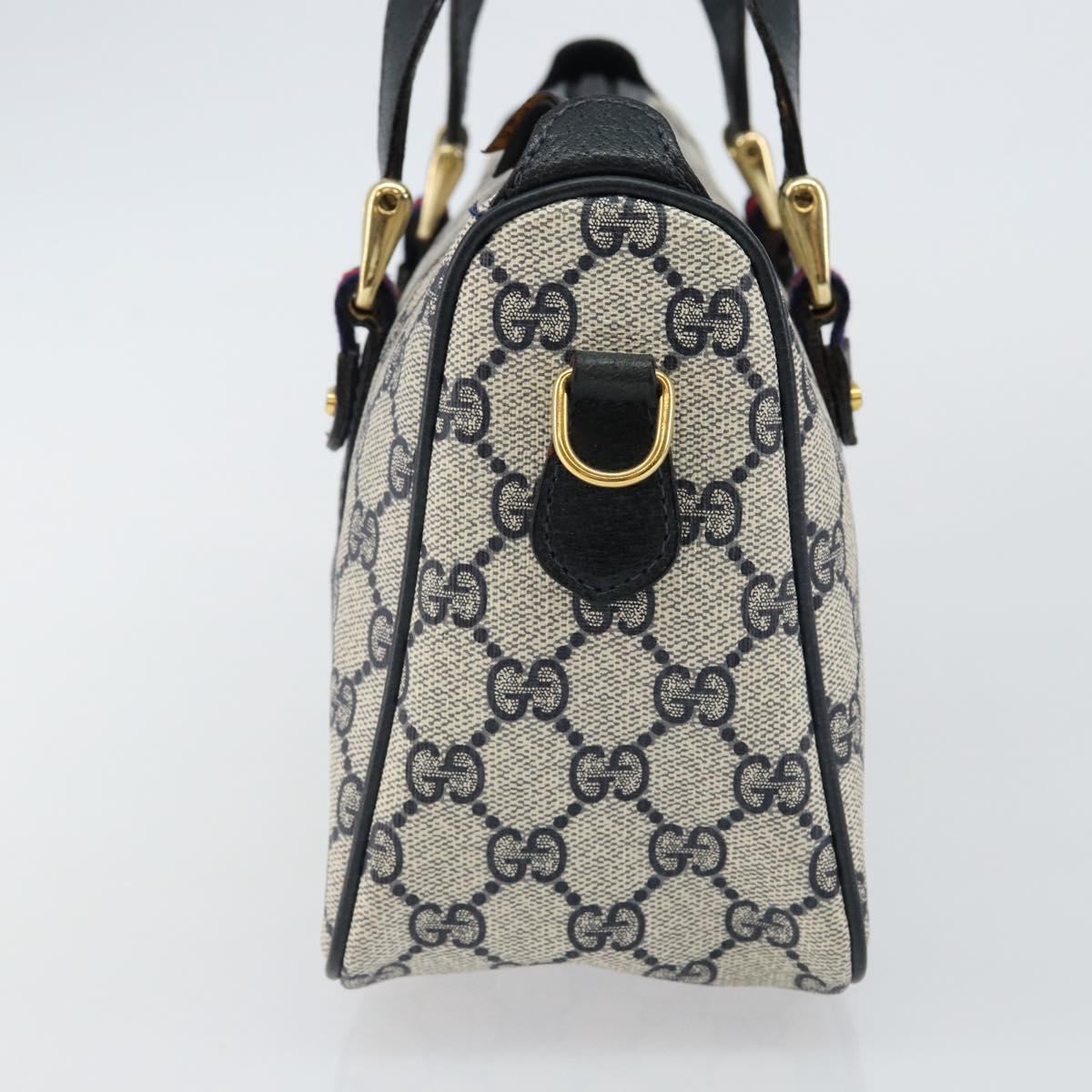 GUCCI GG Supreme Sherry Line Hand Bag PVC Navy Gold Red 39 02 040 Auth 142848