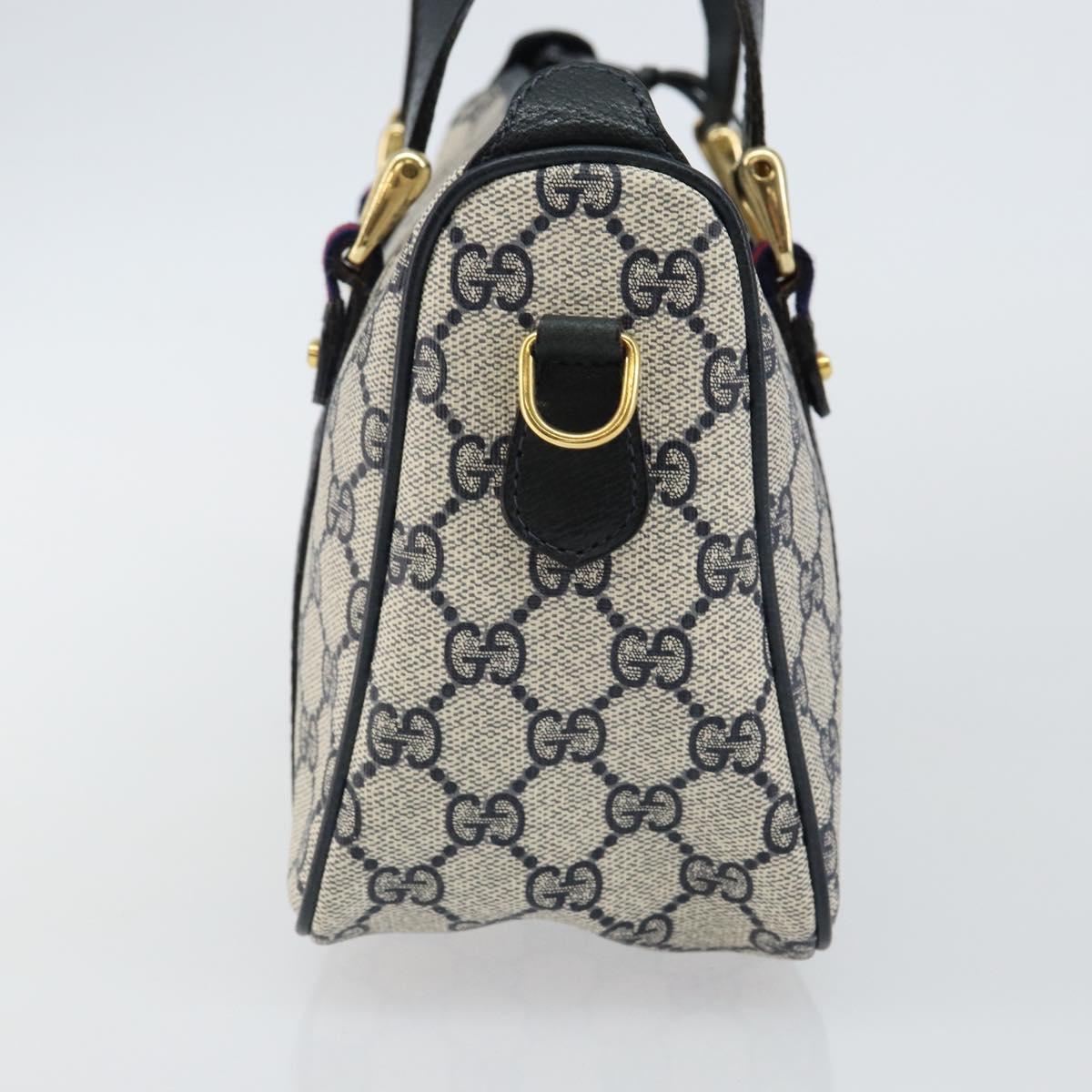 GUCCI GG Supreme Sherry Line Hand Bag PVC Navy Gold Red 39 02 040 Auth 142848