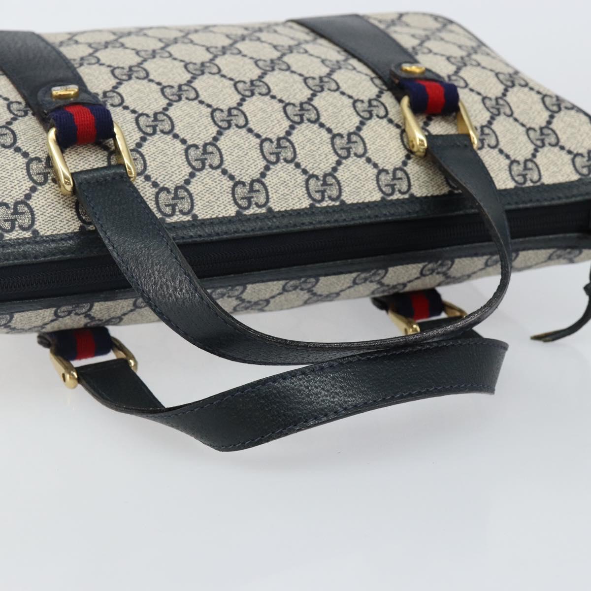 GUCCI GG Supreme Sherry Line Hand Bag PVC Navy Gold Red 39 02 040 Auth 142848