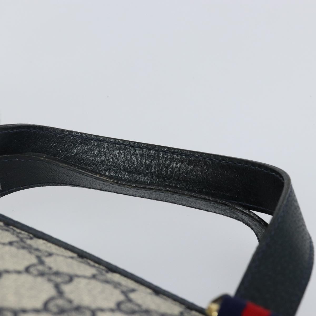 GUCCI GG Supreme Sherry Line Hand Bag PVC Navy Gold Red 39 02 040 Auth 142848