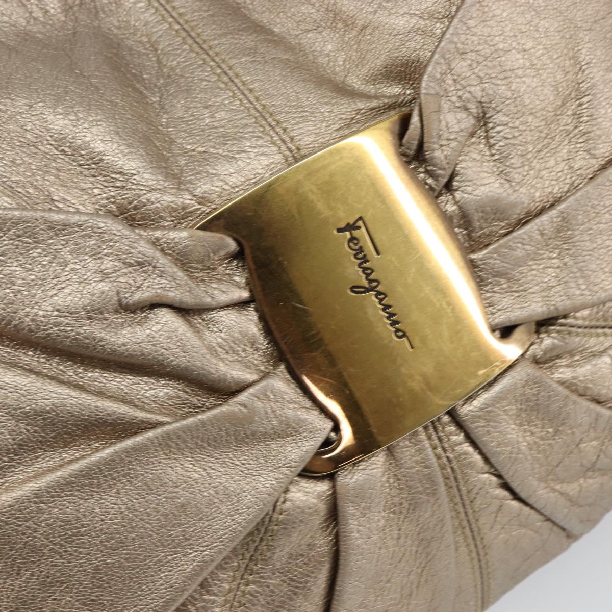 Salvatore Ferragamo Vala Shoulder Bag Leather Beige Gold Auth 142849