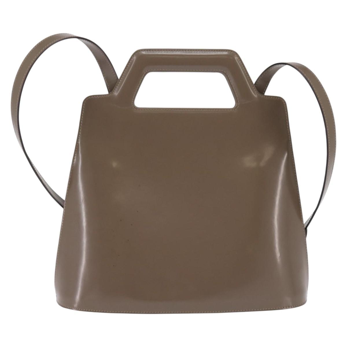 Salvatore Ferragamo Gancini Hand Bag Enamel 2way Gray Gold Auth 142850