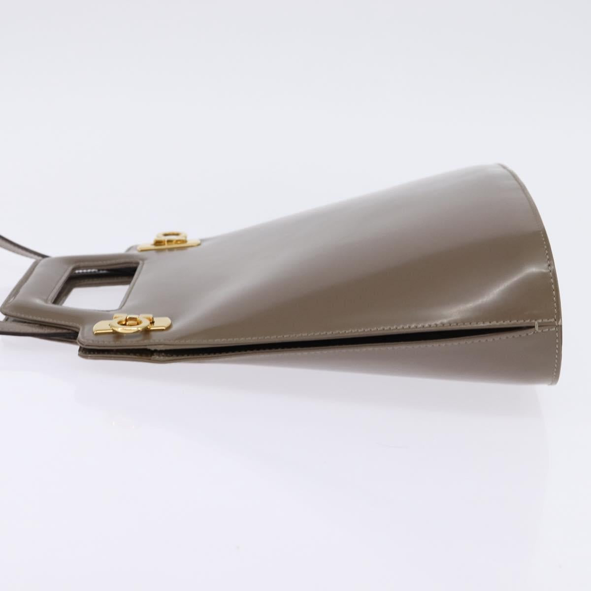 Salvatore Ferragamo Gancini Hand Bag Enamel 2way Gray Gold Auth 142850