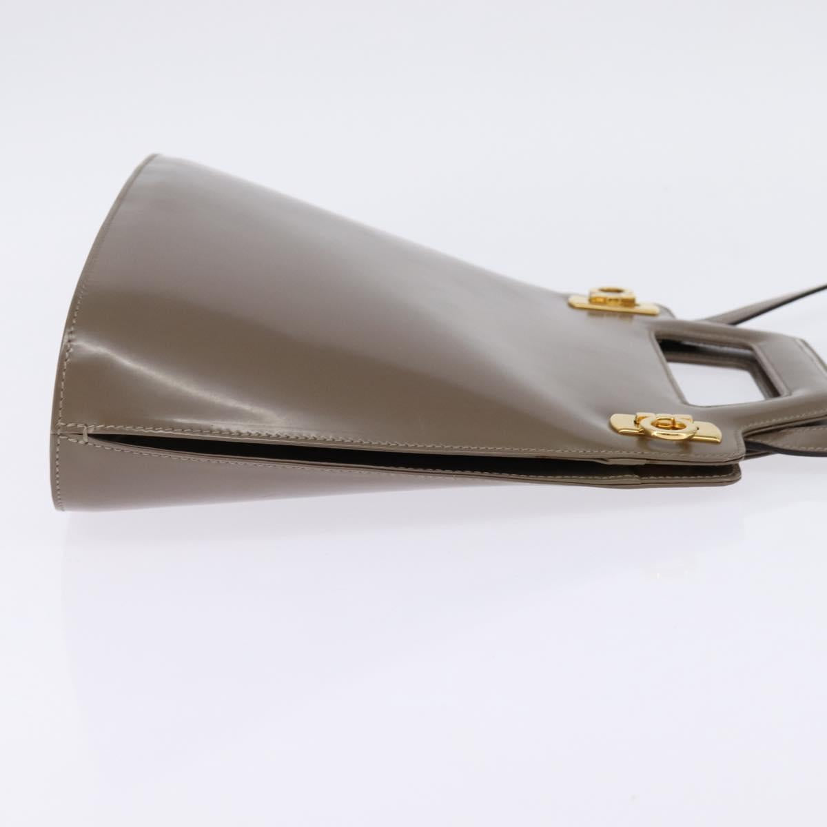Salvatore Ferragamo Gancini Hand Bag Enamel 2way Gray Gold Auth 142850