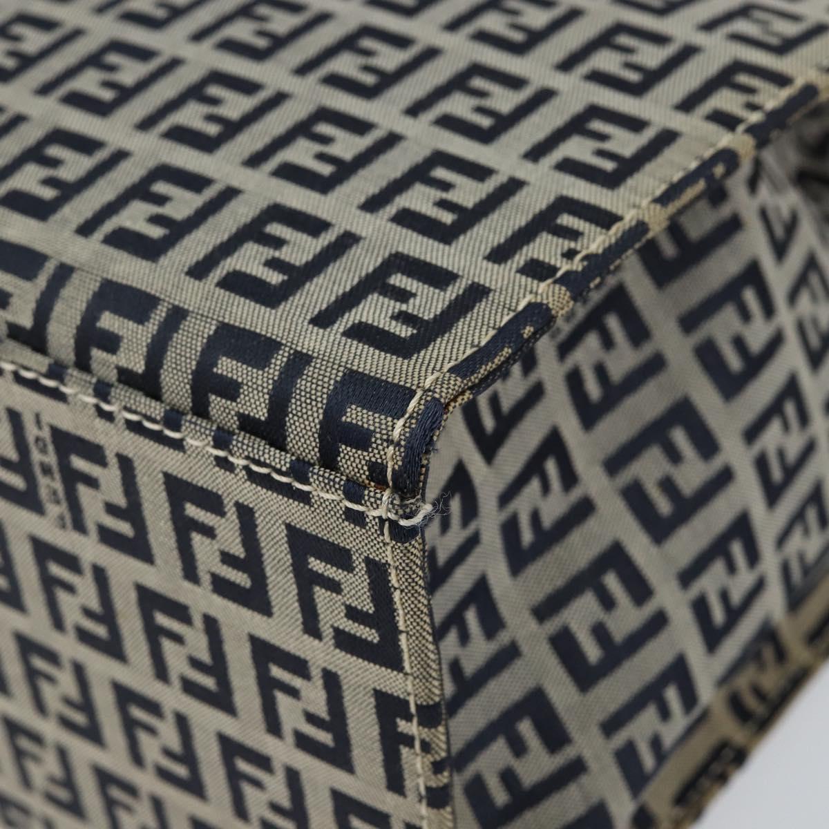 FENDI Zucchino Canvas Mamma Baguette Tote Bag Navy Silver Auth 142851