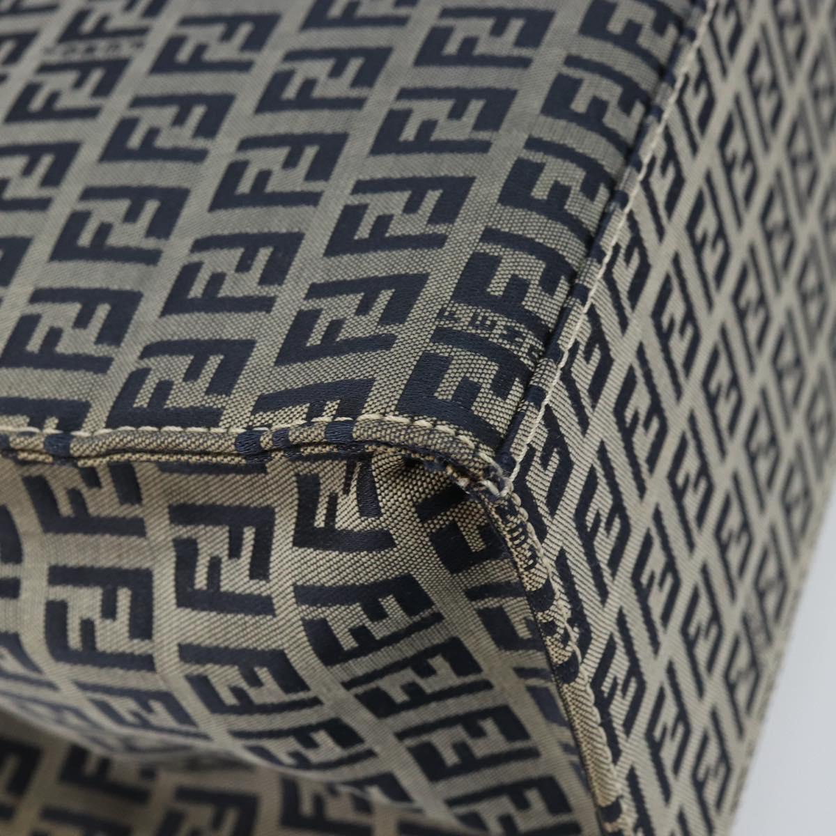 FENDI Zucchino Canvas Mamma Baguette Tote Bag Navy Silver Auth 142851