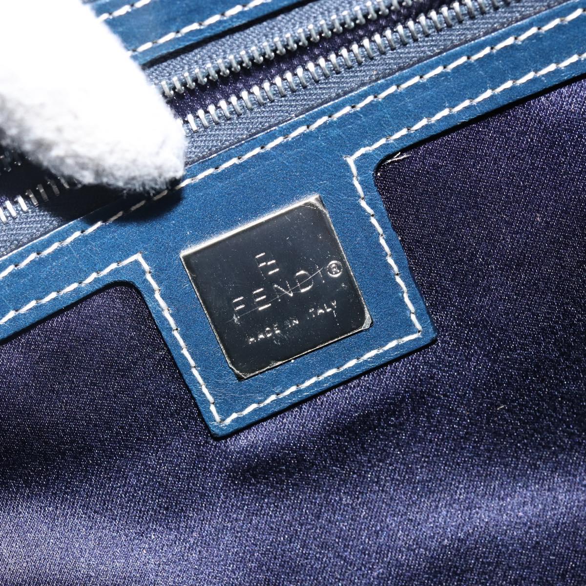 FENDI Zucchino Canvas Mamma Baguette Tote Bag Navy Silver Auth 142851