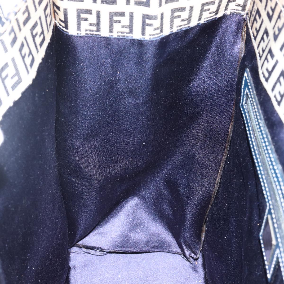 FENDI Zucchino Canvas Mamma Baguette Tote Bag Navy Silver Auth 142851