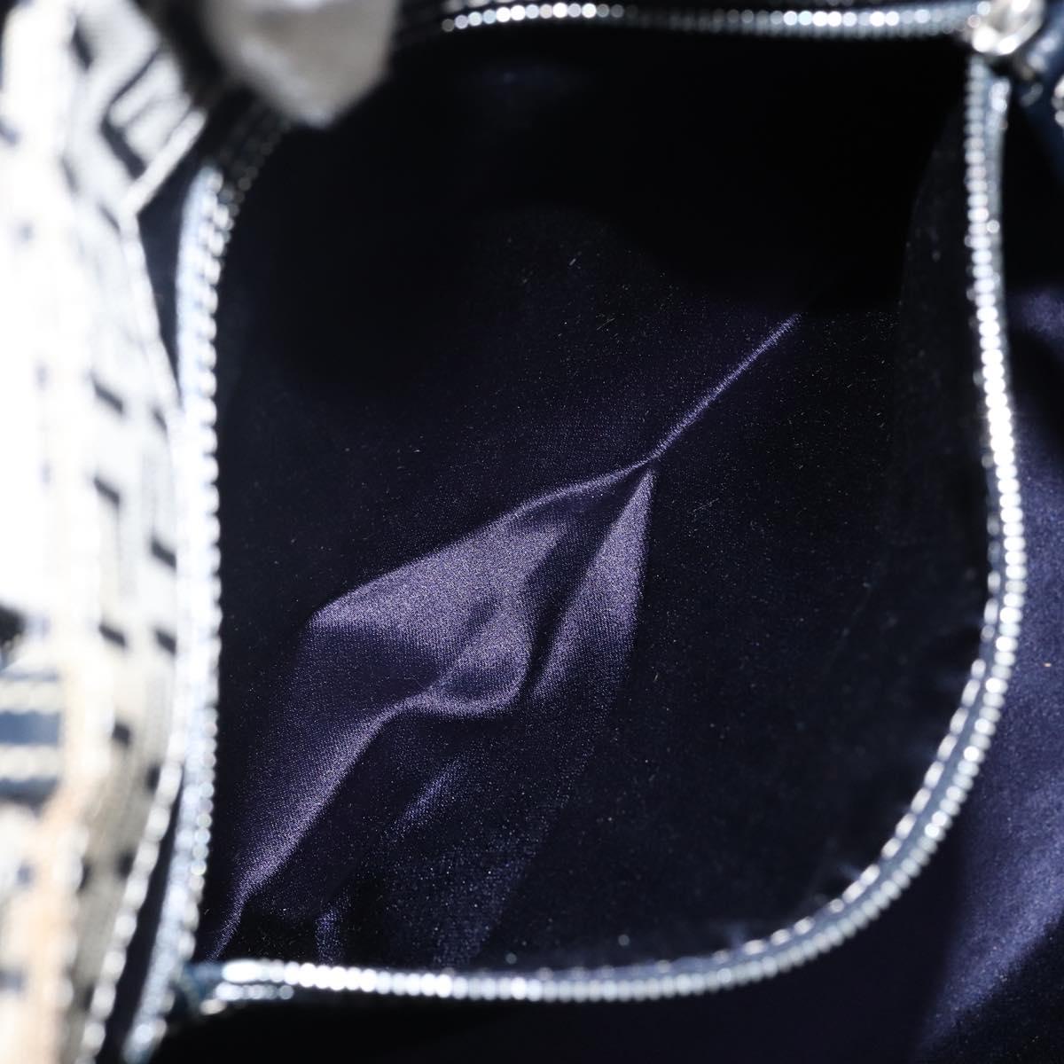 FENDI Zucchino Canvas Mamma Baguette Tote Bag Navy Silver Auth 142851