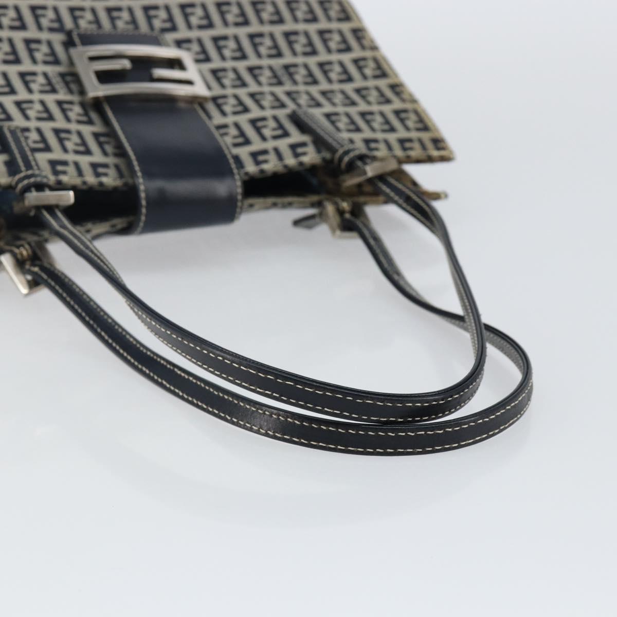 FENDI Zucchino Canvas Mamma Baguette Tote Bag Navy Silver Auth 142851