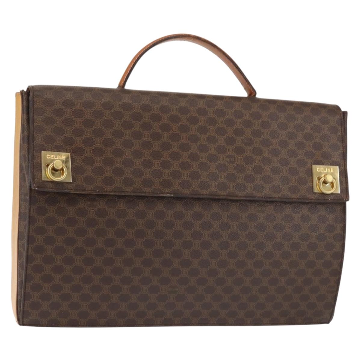 CELINE Macadam Canvas Hand Bag PVC Leather Brown Gold Auth 142852