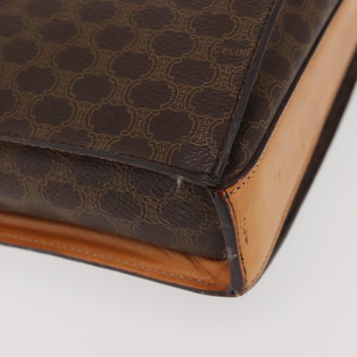 CELINE Macadam Canvas Hand Bag PVC Leather Brown Gold Auth 142852