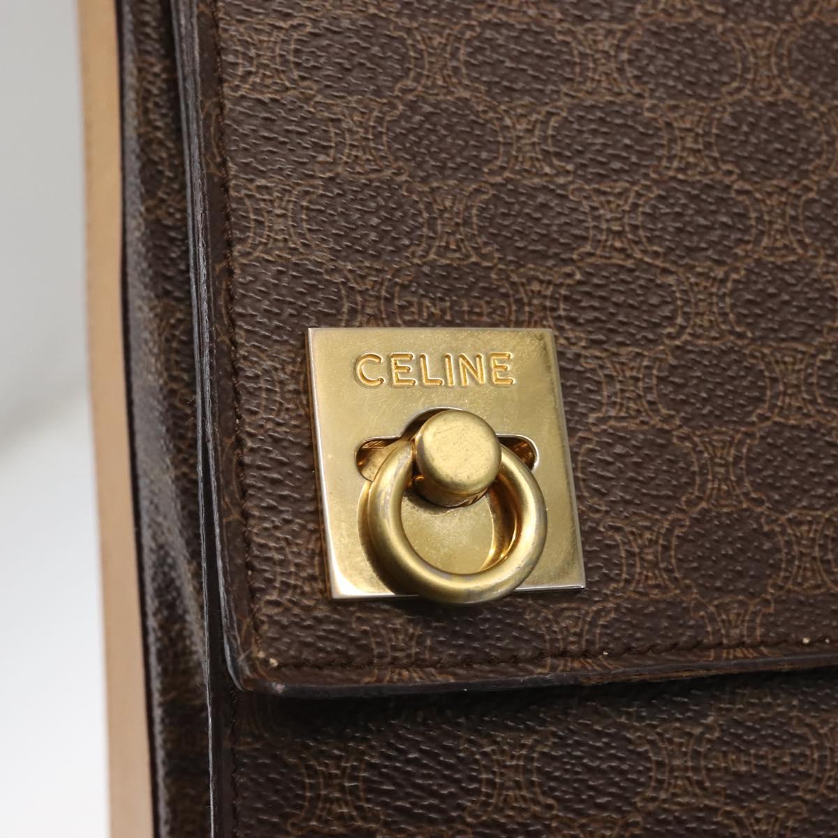 CELINE Macadam Canvas Hand Bag PVC Leather Brown Gold Auth 142852