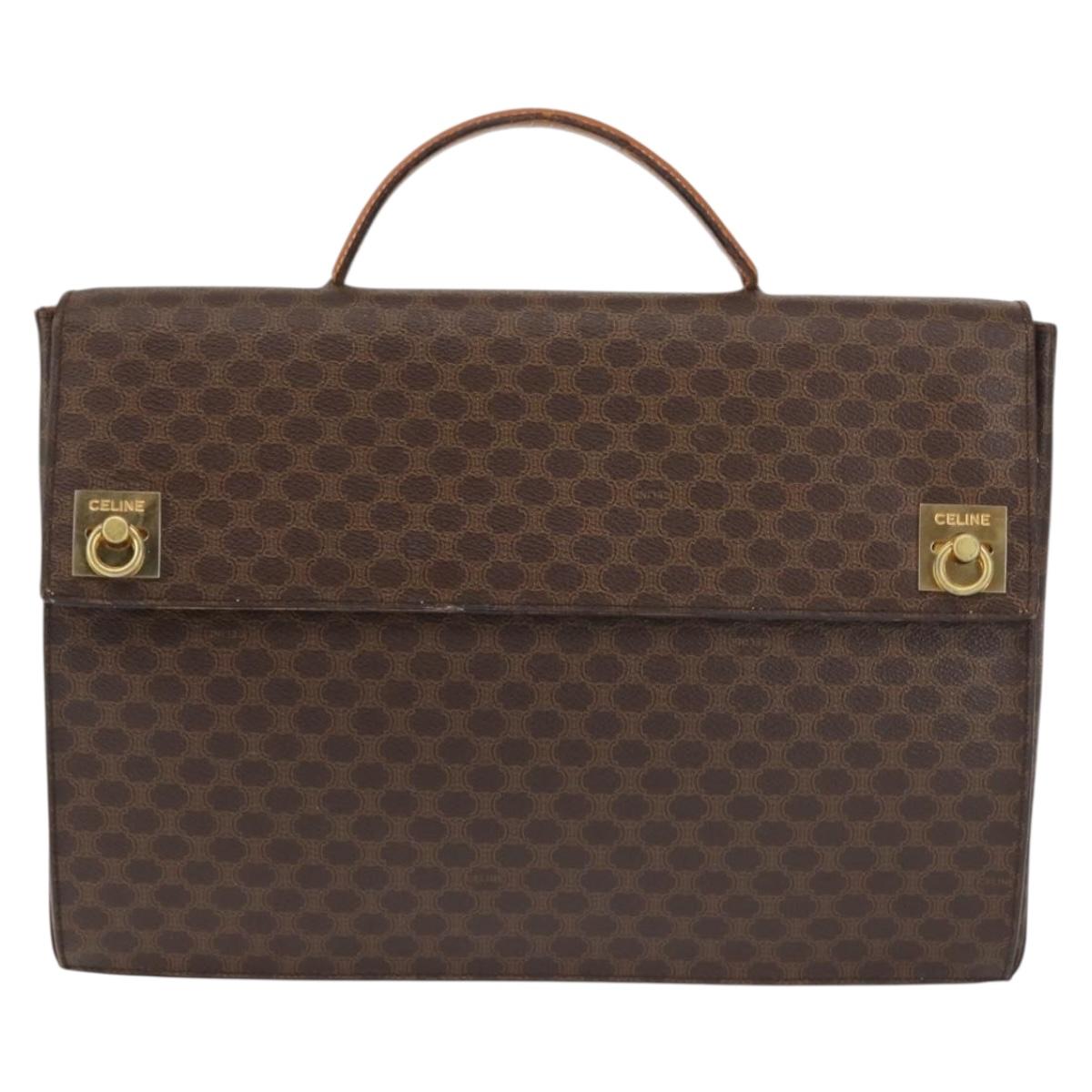 CELINE Macadam Canvas Hand Bag PVC Leather Brown Gold Auth 142852