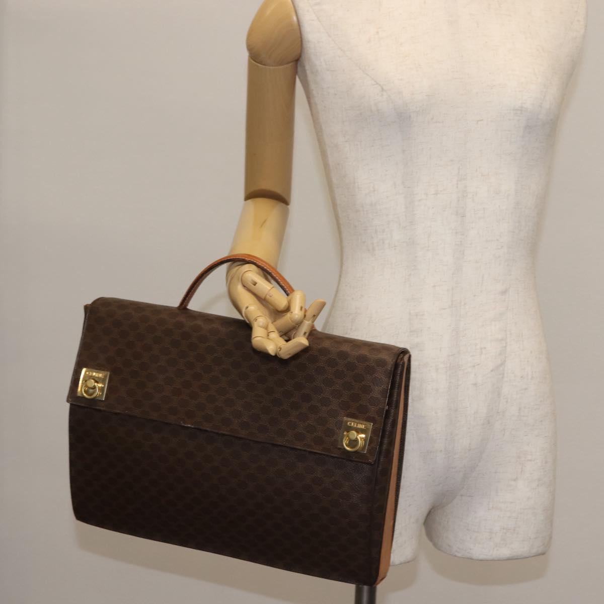 CELINE Macadam Canvas Hand Bag PVC Leather Brown Gold Auth 142852