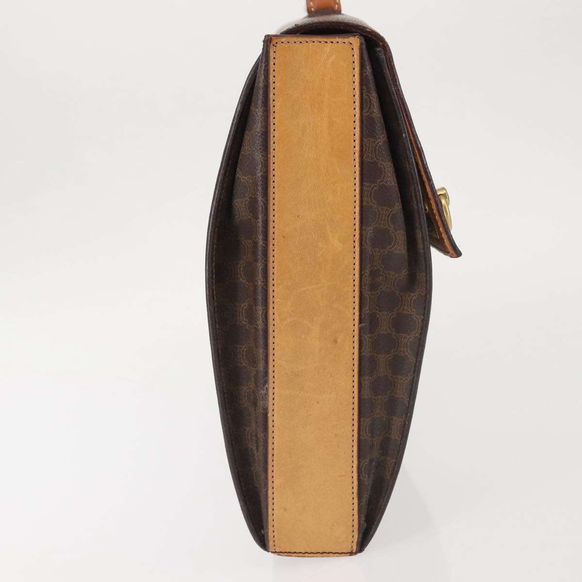 CELINE Macadam Canvas Hand Bag PVC Leather Brown Gold Auth 142852