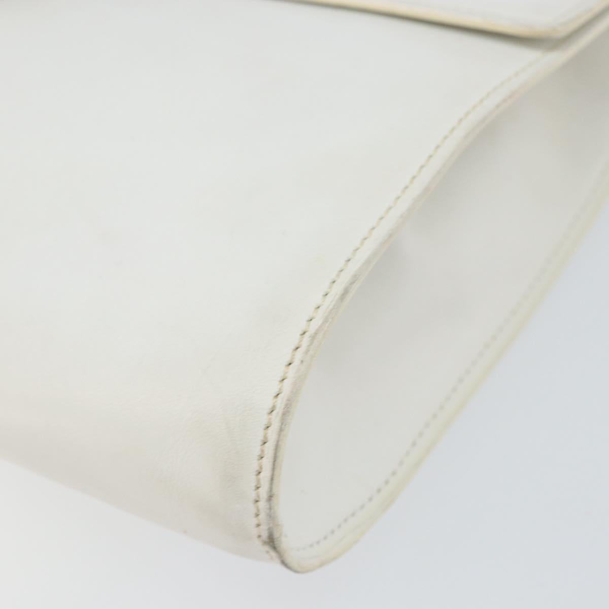 CELINE Shoulder Bag Leather White Silver Auth 142865