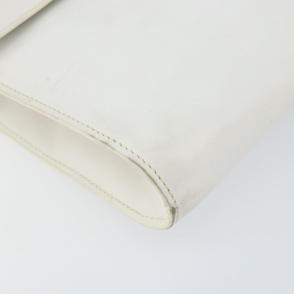 CELINE Shoulder Bag Leather White Silver Auth 142865