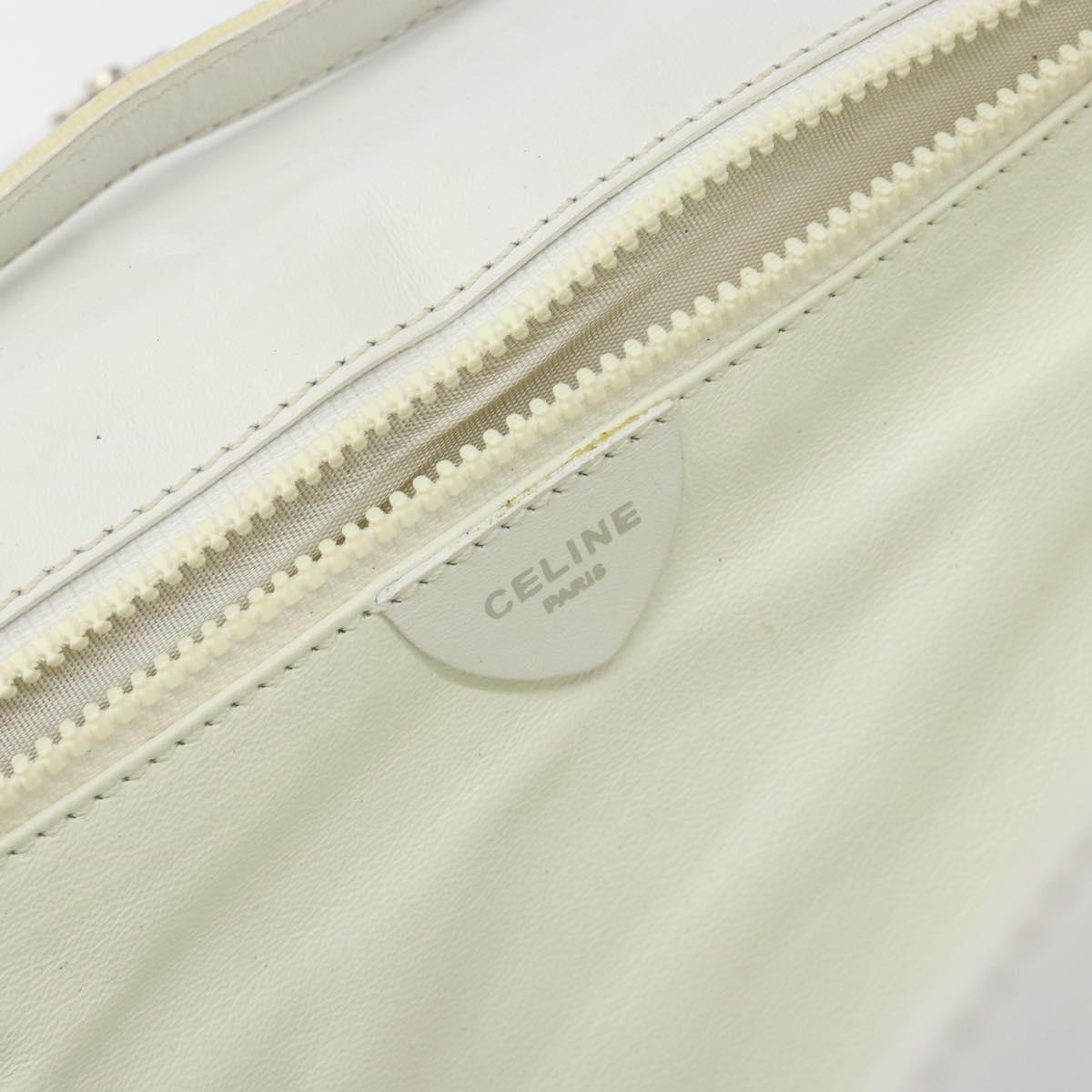 CELINE Shoulder Bag Leather White Silver Auth 142865