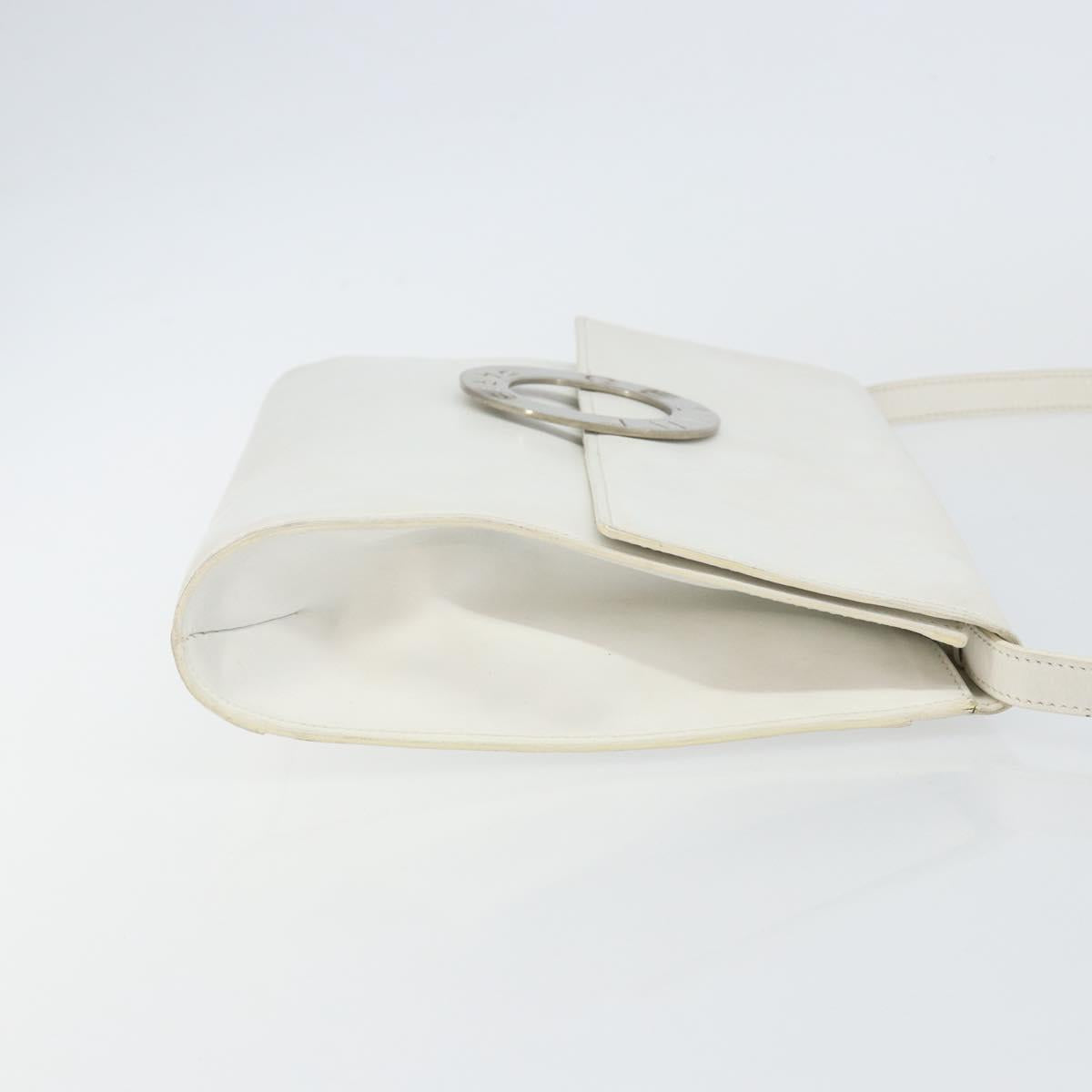 CELINE Shoulder Bag Leather White Silver Auth 142865