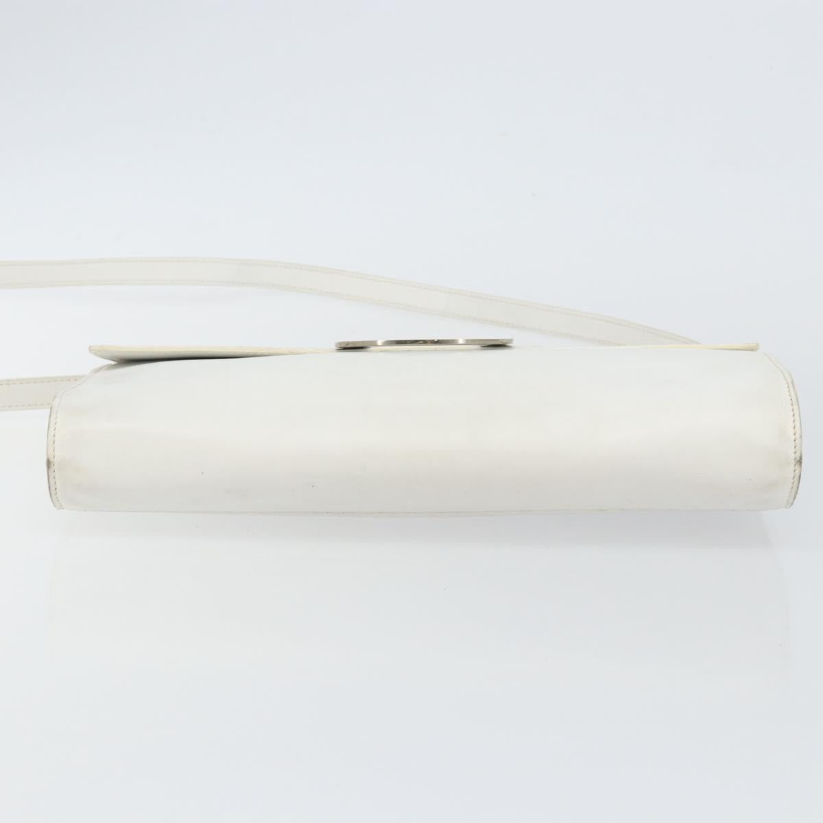 CELINE Shoulder Bag Leather White Silver Auth 142865