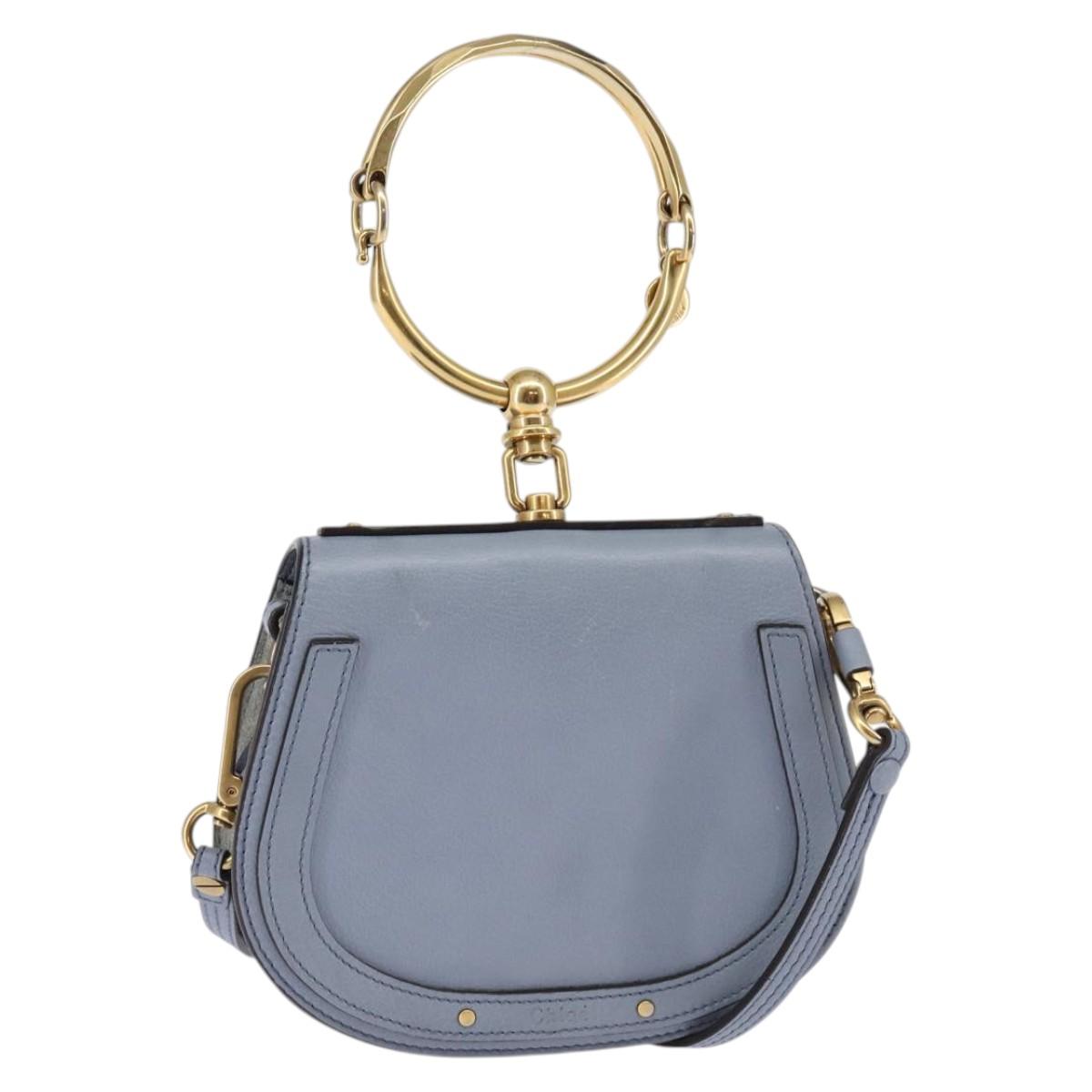 Chloe Nile Hand Bag Leather 2way Light Blue Gold Auth 142867