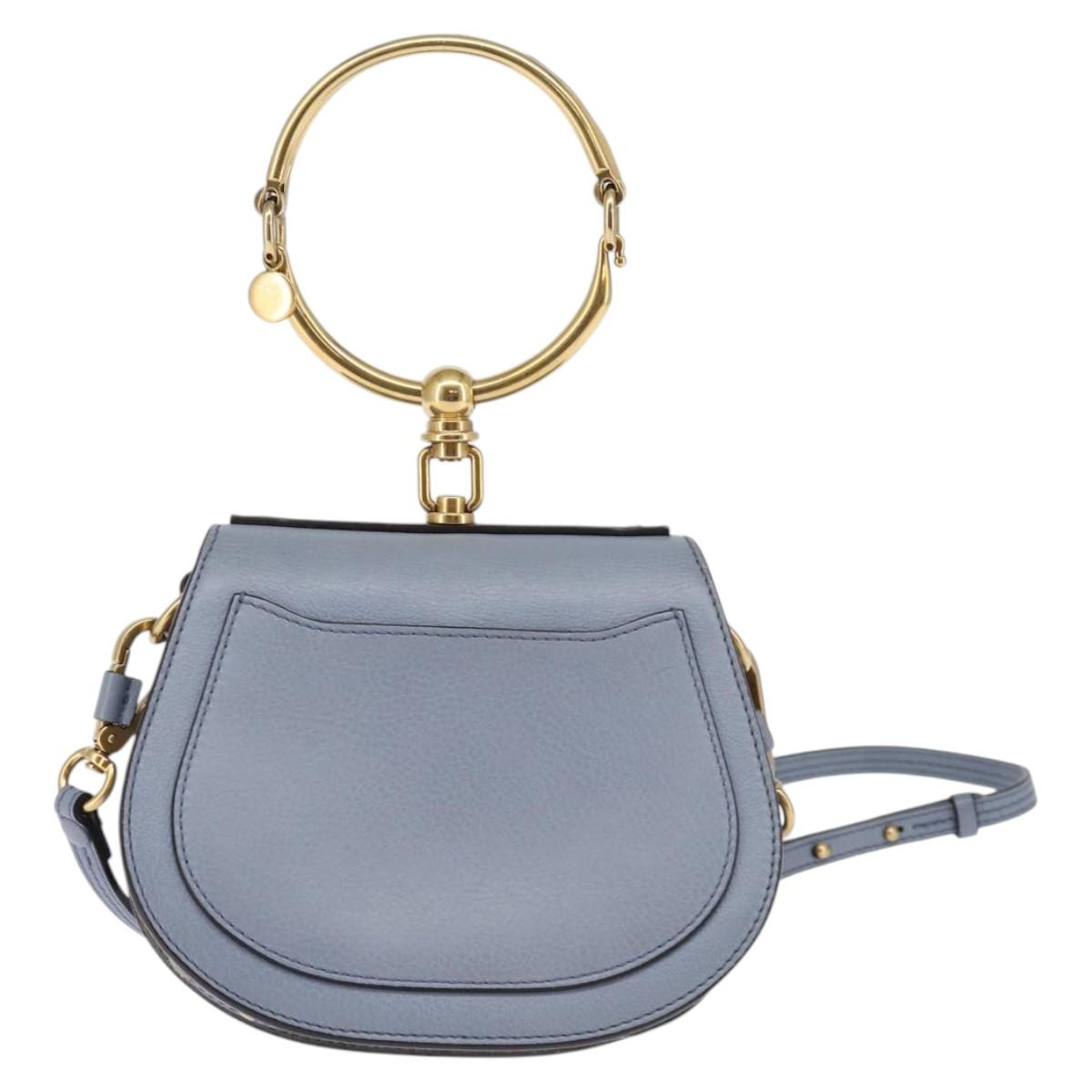 Chloe Nile Hand Bag Leather 2way Light Blue Gold Auth 142867