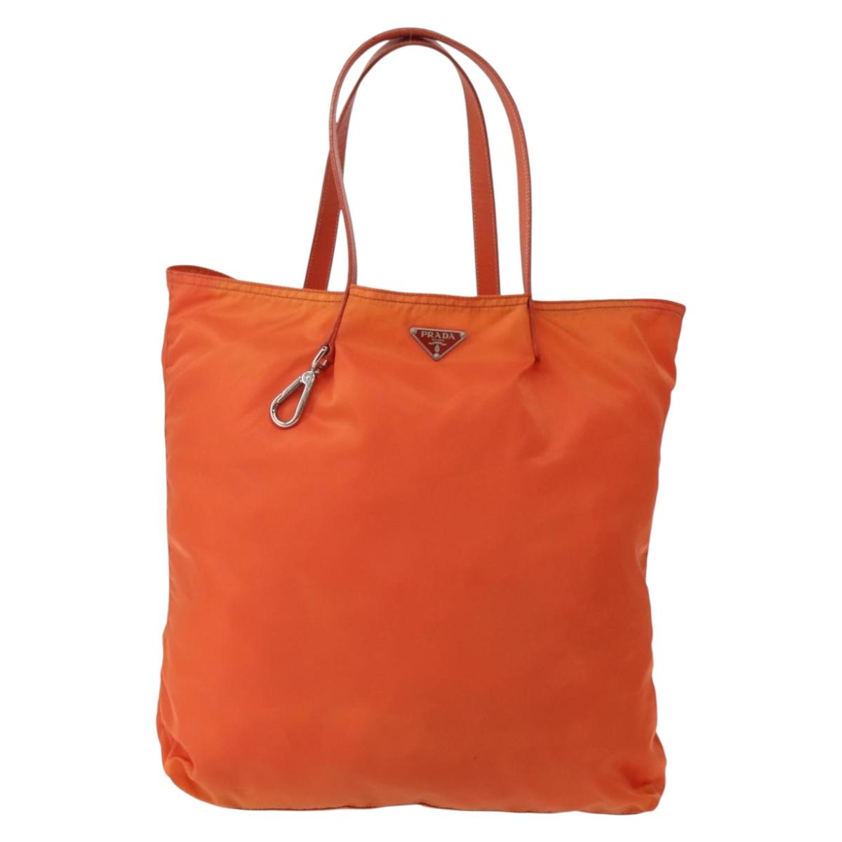 PRADA Tote Bag Nylon Orange Silver Auth 142868