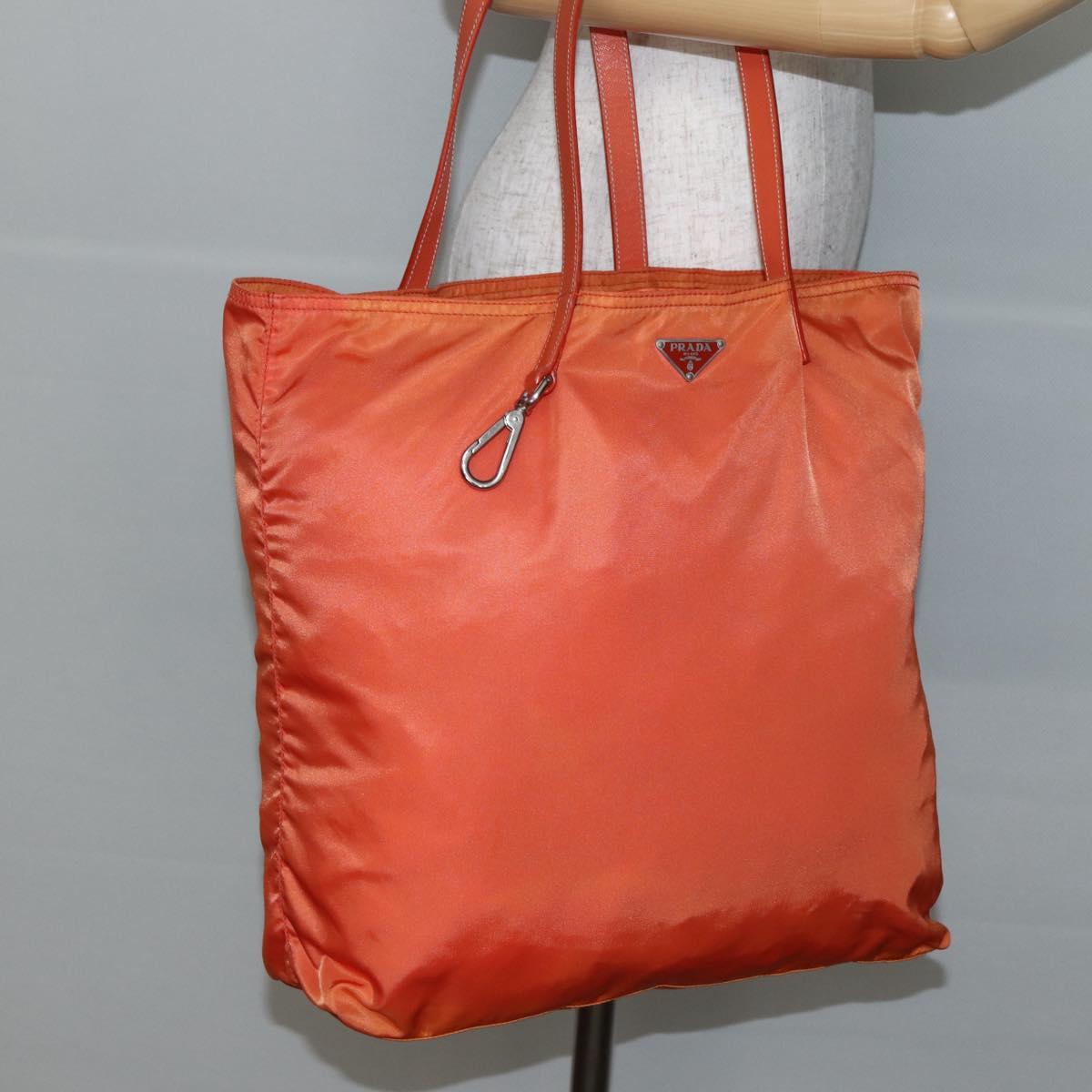 PRADA Tote Bag Nylon Orange Silver Auth 142868