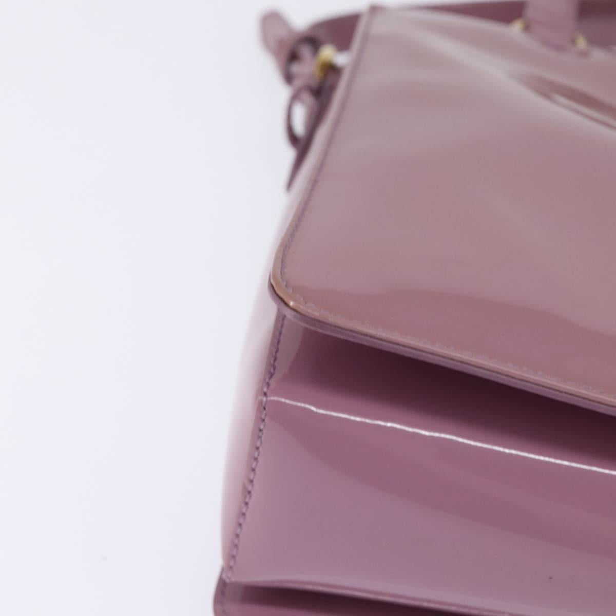 Salvatore Ferragamo Vala Hand Bag Enamel 2way Purple Gold Auth 142888
