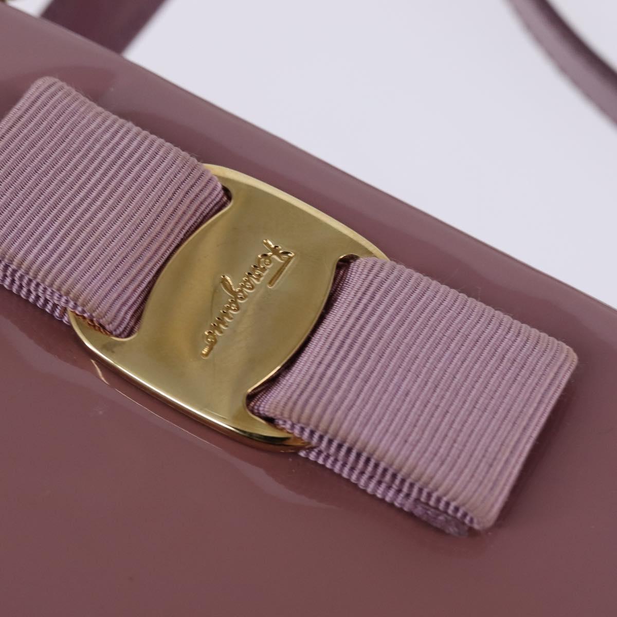 Salvatore Ferragamo Vala Hand Bag Enamel 2way Purple Gold Auth 142888