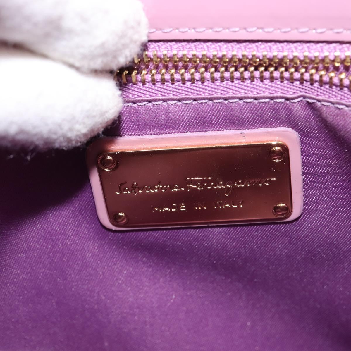 Salvatore Ferragamo Vala Hand Bag Enamel 2way Purple Gold Auth 142888
