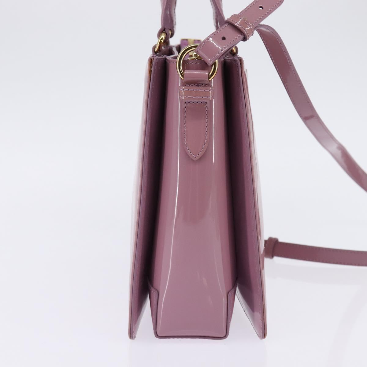 Salvatore Ferragamo Vala Hand Bag Enamel 2way Purple Gold Auth 142888
