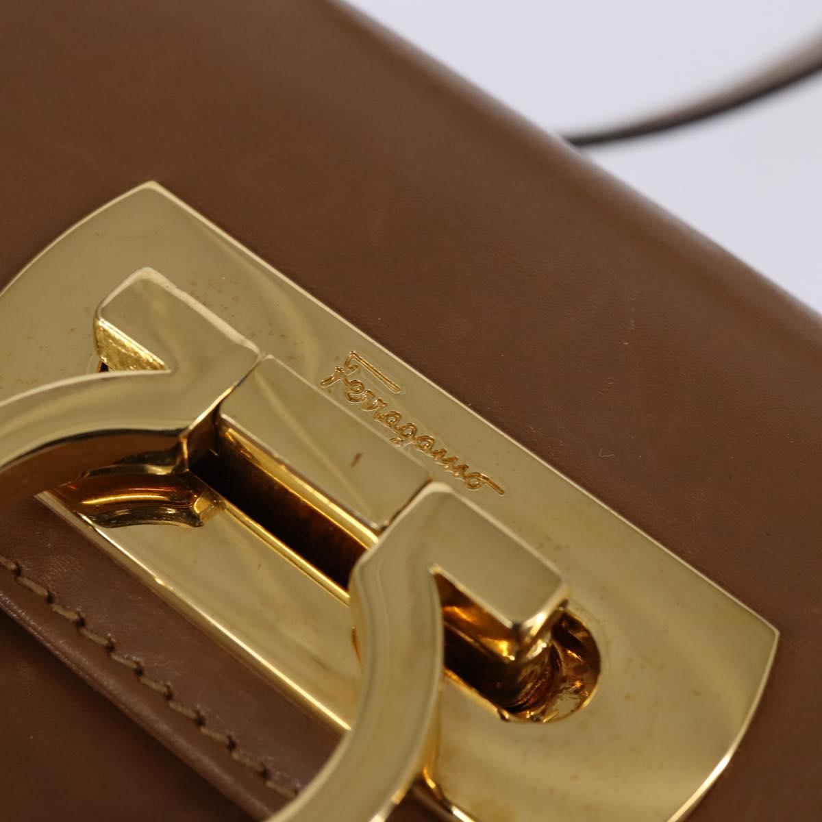 Salvatore Ferragamo Gancini Hand Bag Leather 2way Brown Gold Auth 142889