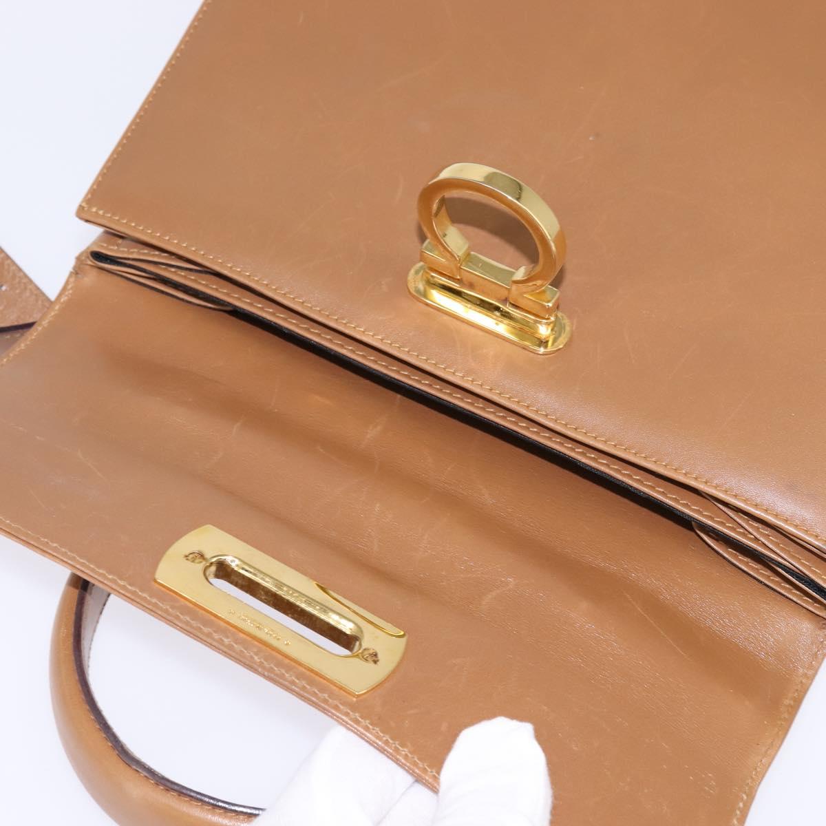 Salvatore Ferragamo Gancini Hand Bag Leather 2way Brown Gold Auth 142889