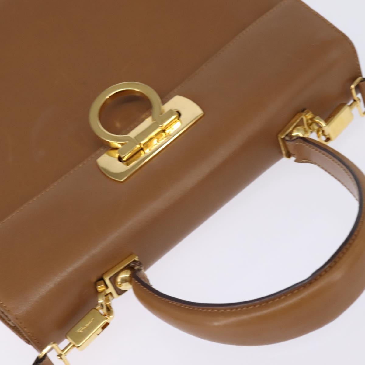 Salvatore Ferragamo Gancini Hand Bag Leather 2way Brown Gold Auth 142889