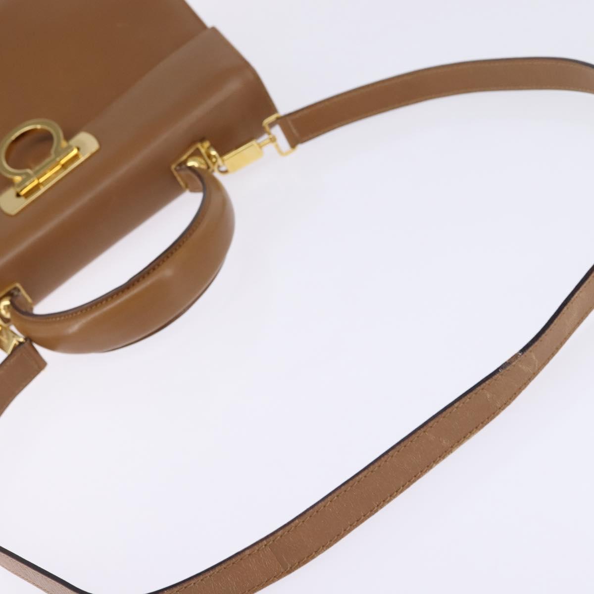 Salvatore Ferragamo Gancini Hand Bag Leather 2way Brown Gold Auth 142889