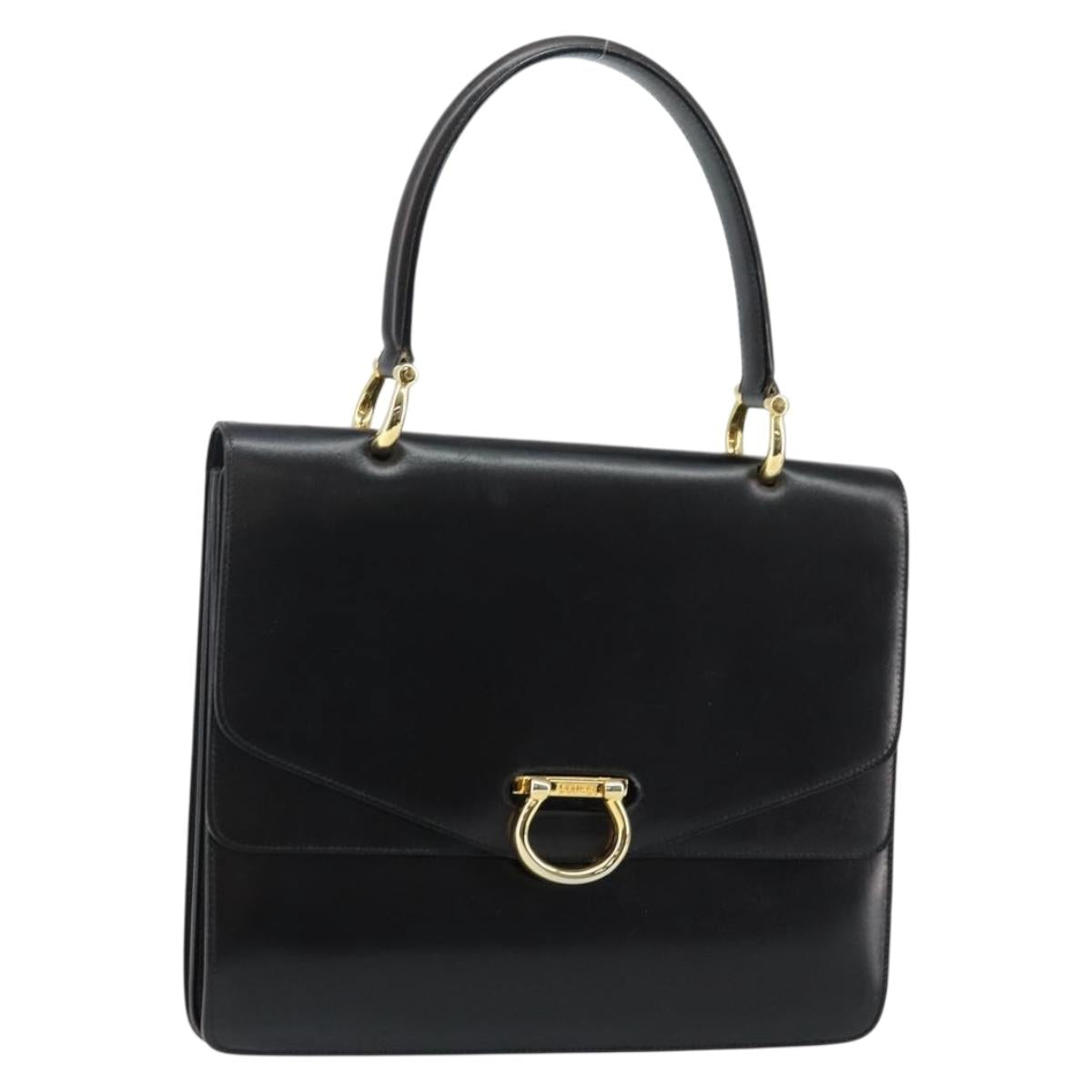 CELINE Hand Bag Leather Black Gold Auth 142890